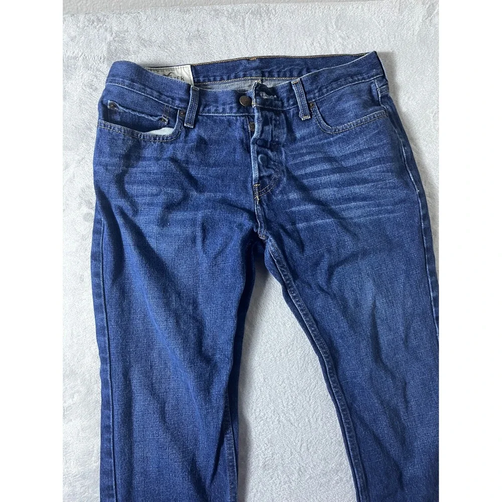 Hollister Mens Straight Leg Dark Wash Blue Denim Jeans 33x32 Button Fly